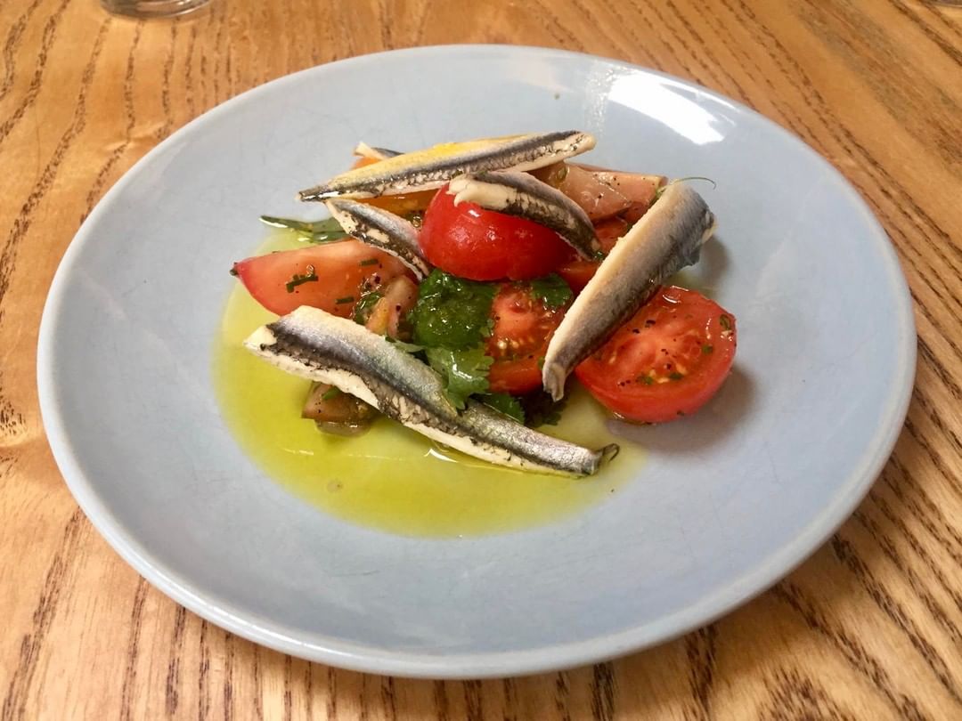 Boquerones served with tomato and olive salad. A fresh, briny starter to show good intentions for the week ahead.